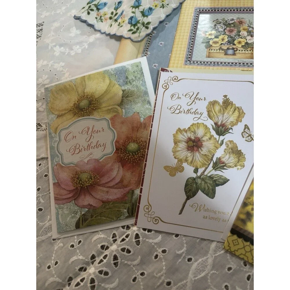 Vintage Cottagecore Stationery Lot Cards Organizer Hankie Frame Paper Ephemera